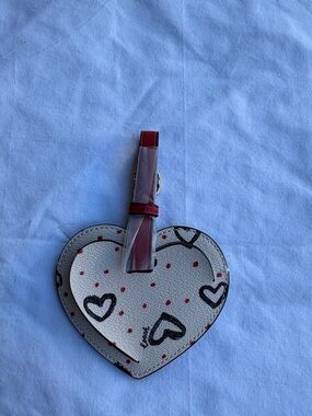 NWOT Coach Heart-Shaped Leather Luggage Tag with Black Hearts and Red Dots